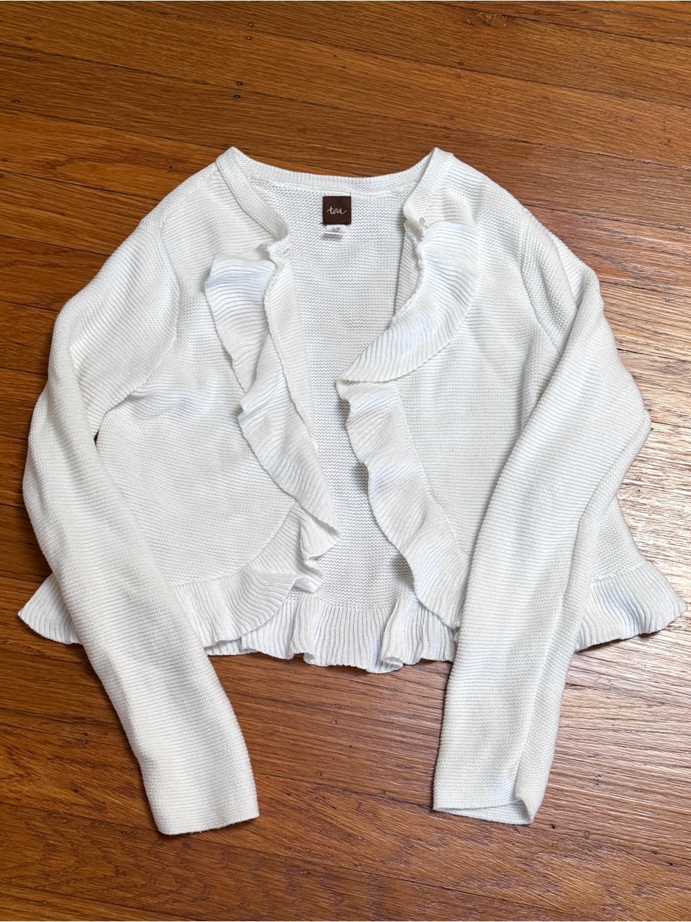 Tea Collection White Ruffle-Trim Open Cardigan